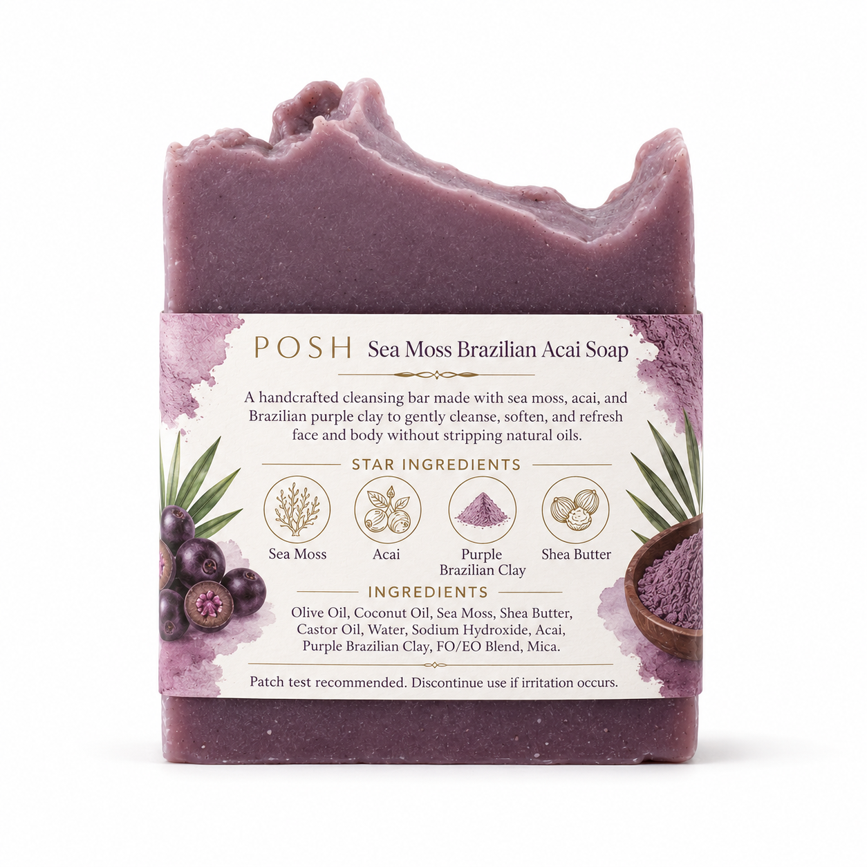 POSH Sea Moss Brazilian Açaí Soap | Antioxidant Cleansing Bar